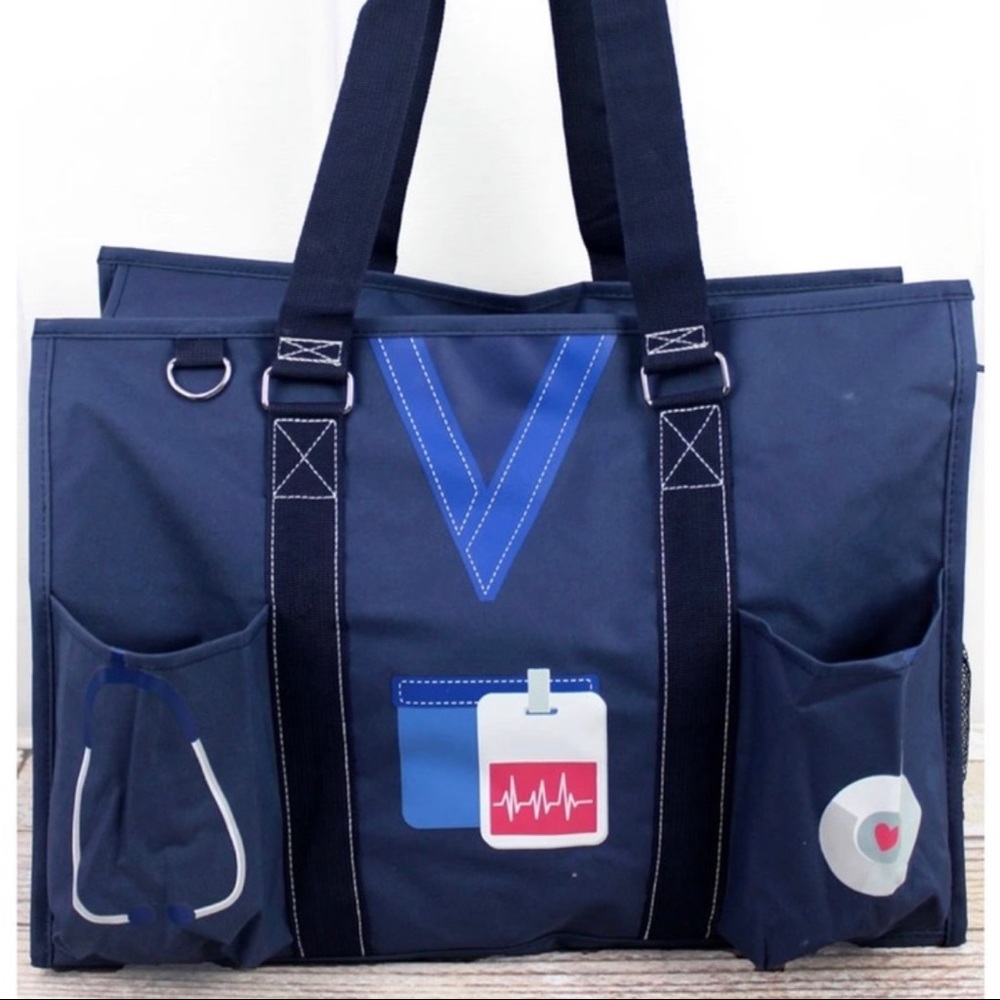 NWT SCRUB LIFE NAVY W NAVY TRIM LARGE ORGANIZER TOTE